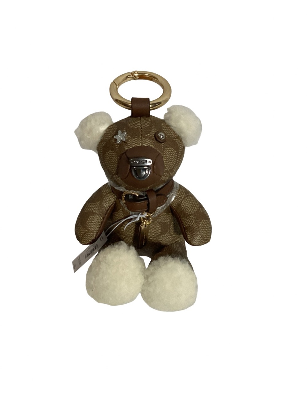 Coach Logo Teddy Bear Keychain Bag Charm Fabric Leather Star Collar & Charm NEW